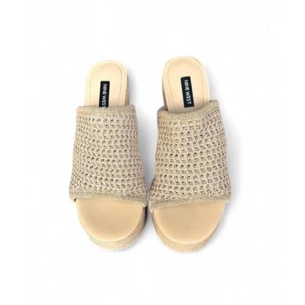 Nine West Feefee Tan Woven Crochet Chunky Heels Women’s Size 8 Y2K Boho Summer